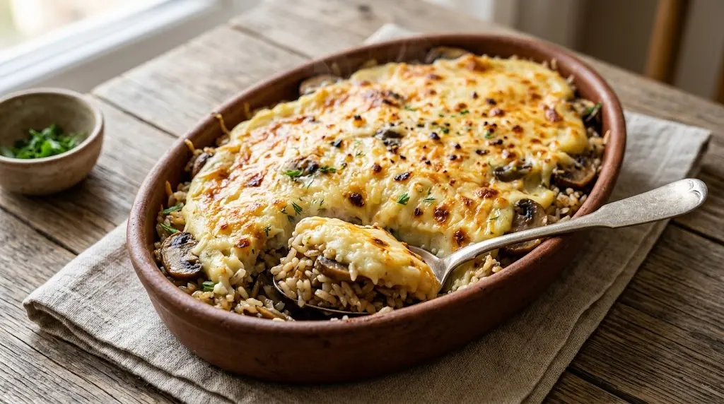 Fırında mantarlı pilav tarifi: kremalı ve kaşarlı lezzet